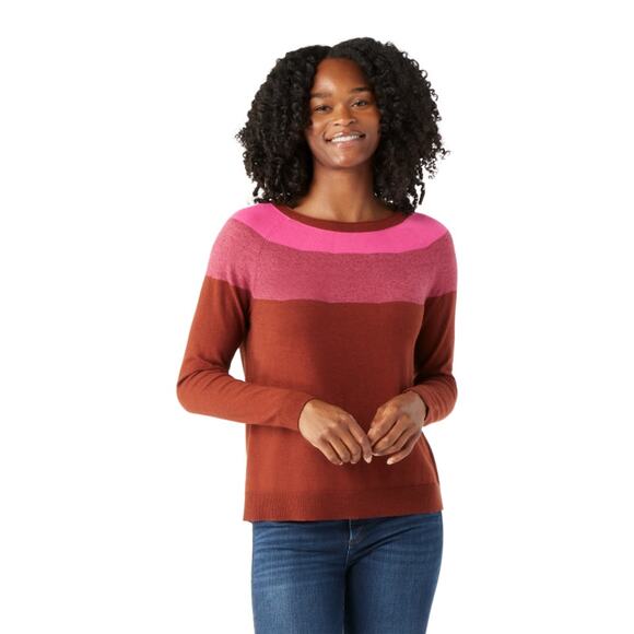 Smartwool Edgewood Colorblock Crew Sweater Women's XL Pecan Brown Heather - Picture 3 of 5